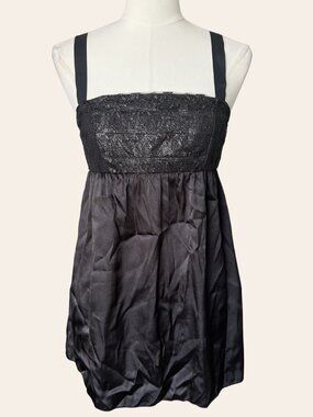 Y2K Black Satin Babydoll Mini Top
